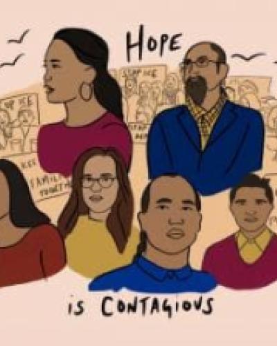 drawing of people with words &quot;hope is contagious&quot;
