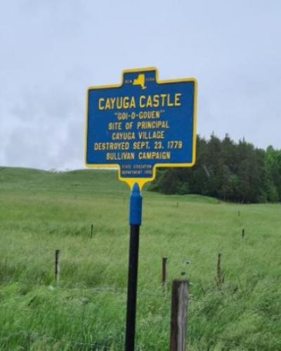 image of a historical marker sign for Cayuga Castle